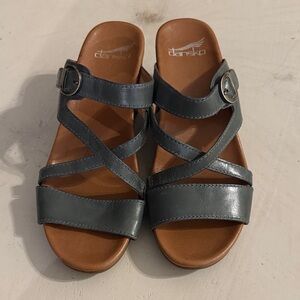 Dansko Ana Blue Leather Strappy Wedge Sandals 37 $150